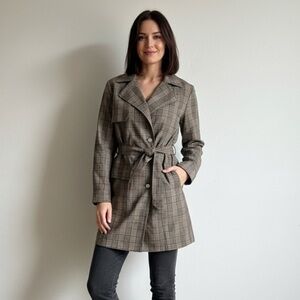 Anthropologie Pilcro Sz SP Plaid Belted Academia Trench Coat